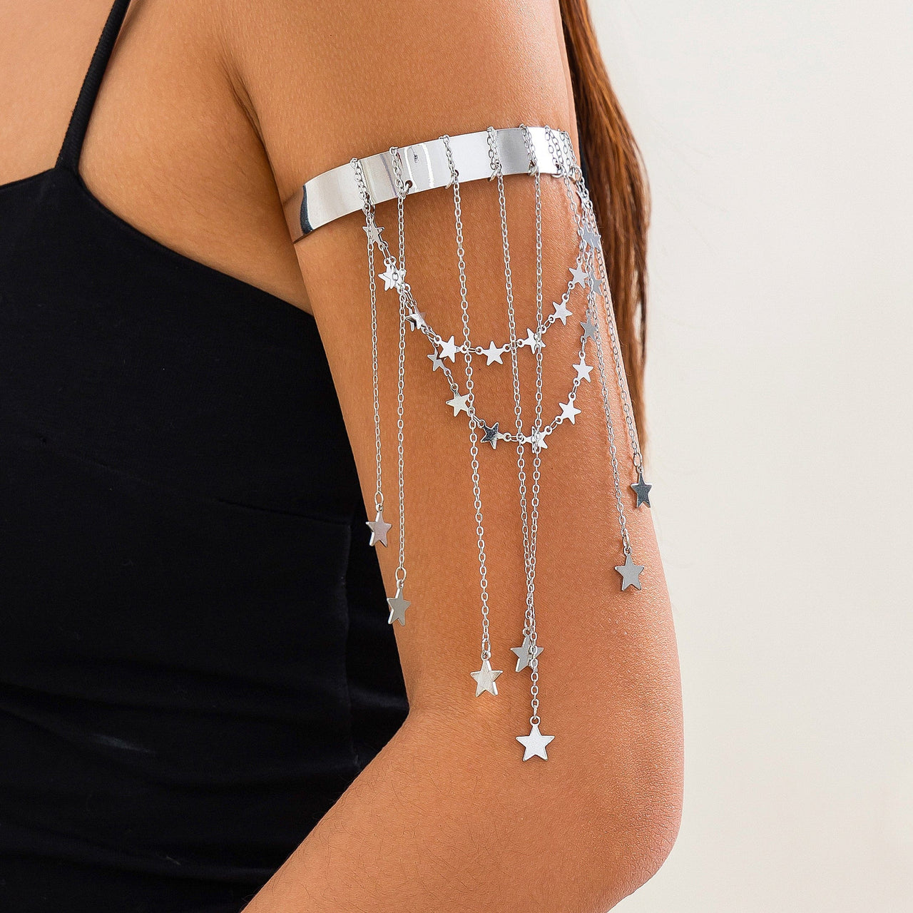 Chic Layered Crystal Star Sequin Tassel Arm Cuff