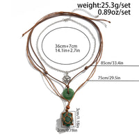 Thumbnail for Chic Layered Crystal Sun Pendant Wax Cord String Necklace Set - ArtGalleryZen