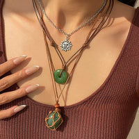 Thumbnail for Chic Layered Crystal Sun Pendant Wax Cord String Necklace Set - ArtGalleryZen