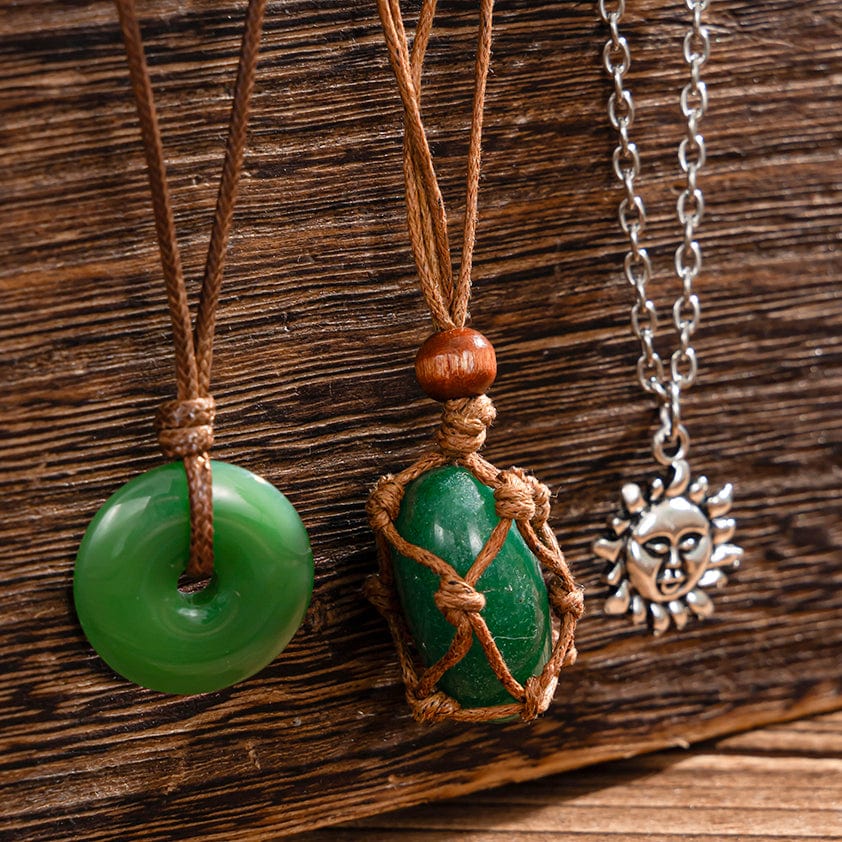 Chic Layered Crystal Sun Pendant Wax Cord String Necklace Set - ArtGalleryZen