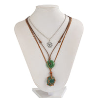 Thumbnail for Chic Layered Crystal Sun Pendant Wax Cord String Necklace Set - ArtGalleryZen