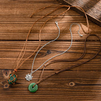 Thumbnail for Chic Layered Crystal Sun Pendant Wax Cord String Necklace Set - ArtGalleryZen