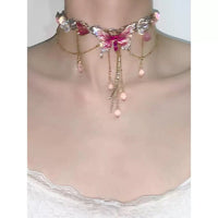Thumbnail for Chic Layered CZ Inliad Enamel Butterfly Crystal Tassel Choker Necklace - ArtGalleryZen