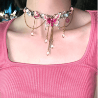 Thumbnail for Chic Layered CZ Inliad Enamel Butterfly Crystal Tassel Choker Necklace - ArtGalleryZen