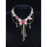 Thumbnail for Chic Layered CZ Inliad Enamel Butterfly Crystal Tassel Choker Necklace - ArtGalleryZen