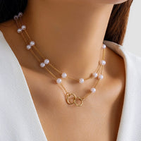 Thumbnail for Chic Layered Double Ring Pearl Chain Necklace - ArtGalleryZen