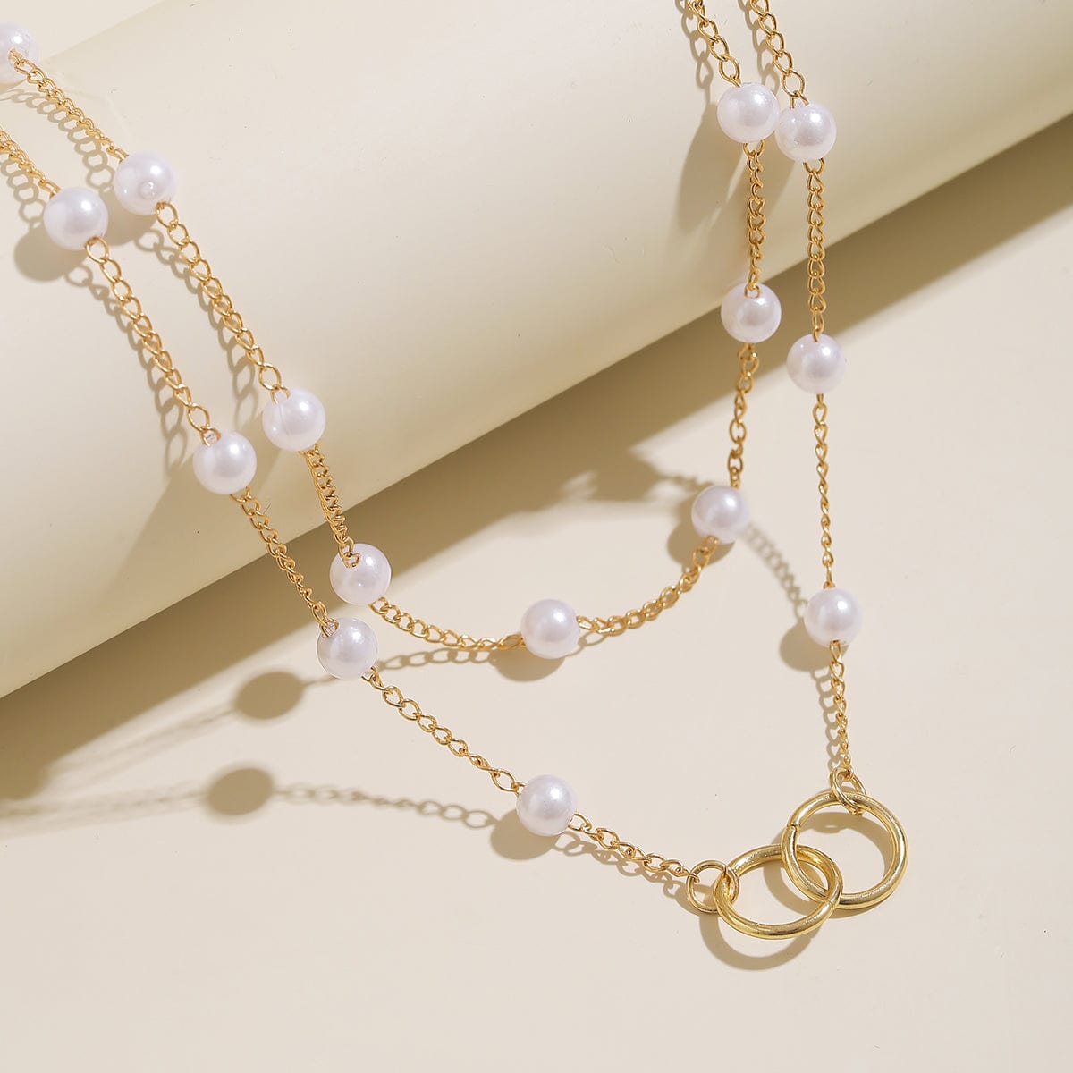 Chic Layered Double Ring Pearl Chain Necklace - ArtGalleryZen