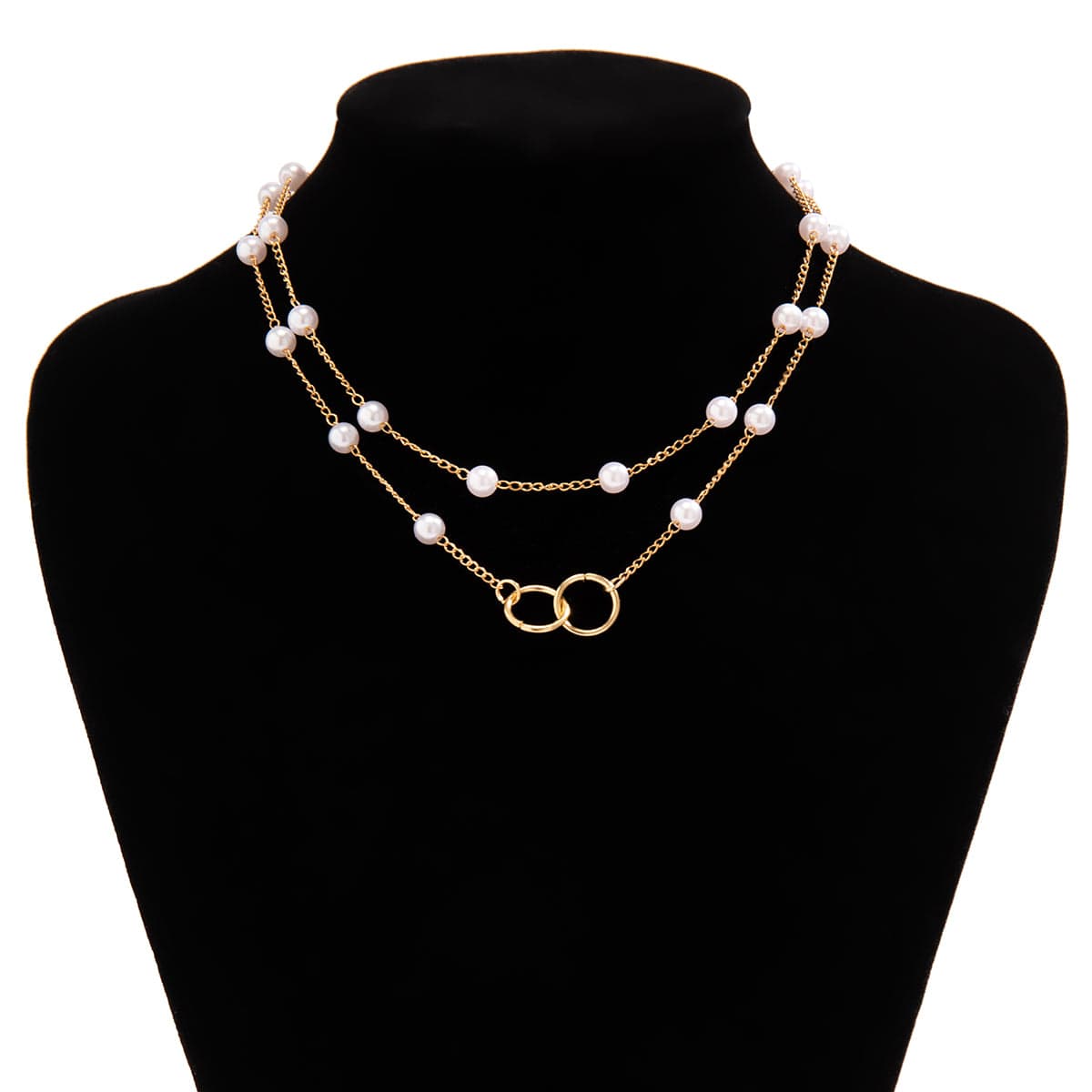 Chic Layered Double Ring Pearl Chain Necklace - ArtGalleryZen