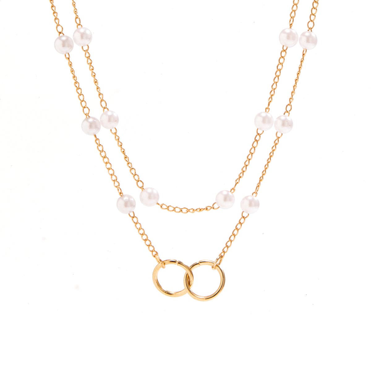 Chic Layered Double Ring Pearl Chain Necklace - ArtGalleryZen