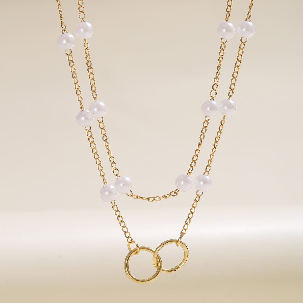 Chic Layered Double Ring Pearl Chain Necklace - ArtGalleryZen