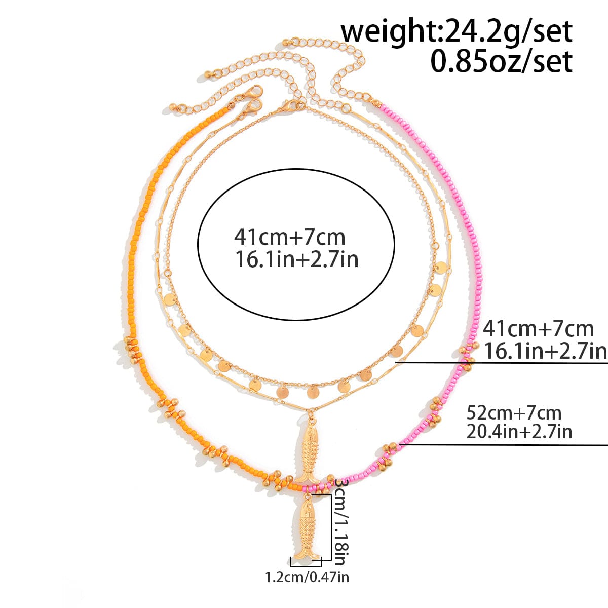 Chic Layered Fish Pendant Sequin Tassel Seed Beaded Necklace Set - ArtGalleryZen