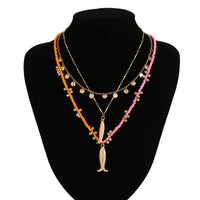 Thumbnail for Chic Layered Fish Pendant Sequin Tassel Seed Beaded Necklace Set