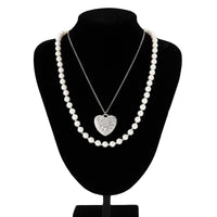 Thumbnail for Chic Layered Floral Heart Pendant Pearl Chain Necklace Set - ArtGalleryZen