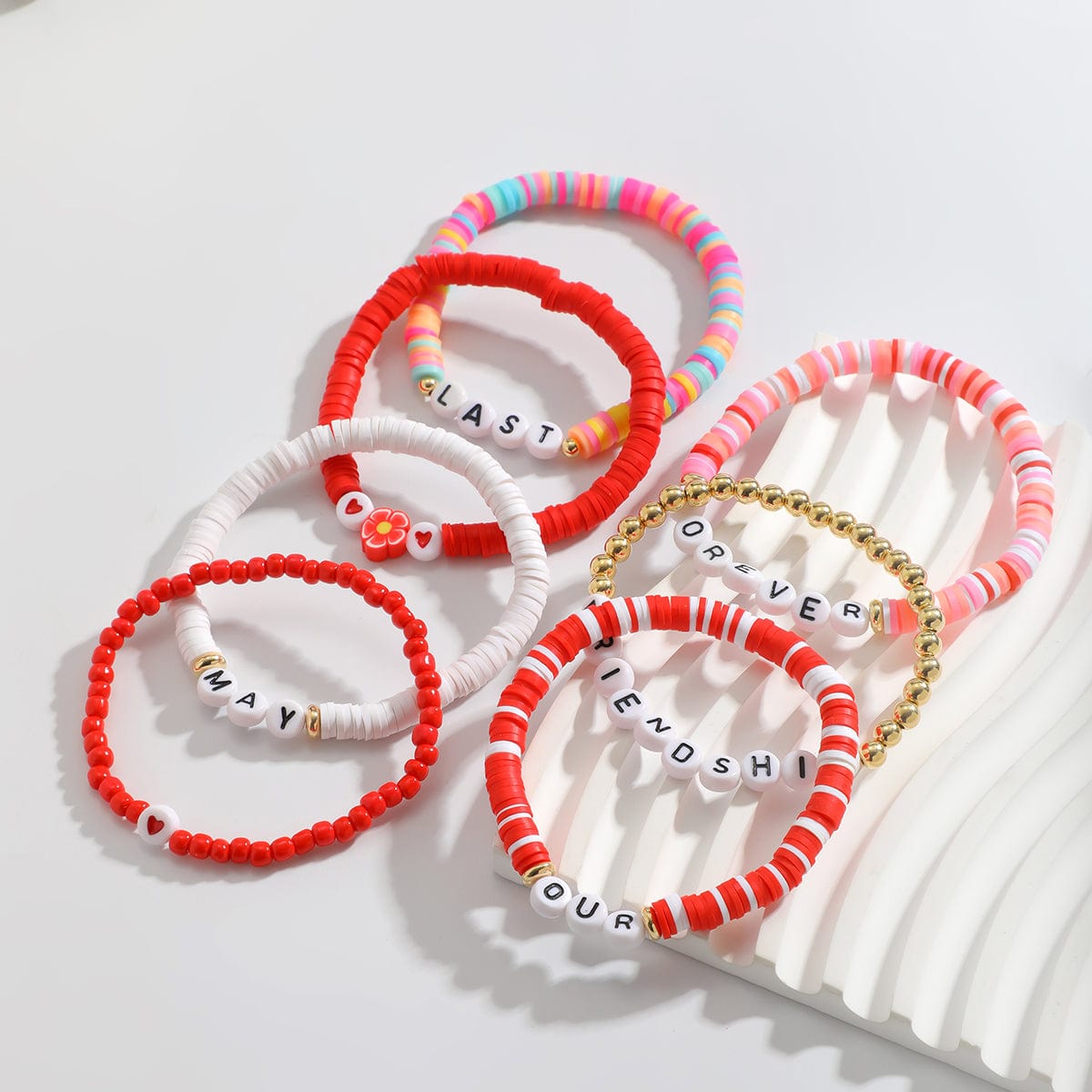 Chic Layered Flower Letter Polymer Clay Beaded Friendship Bracelet Set - ArtGalleryZen