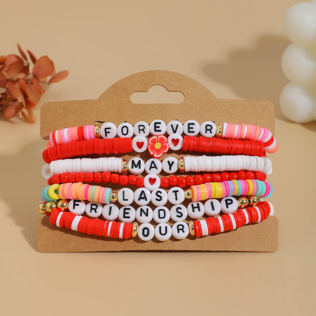 Chic Layered Flower Letter Polymer Clay Beaded Friendship Bracelet Set