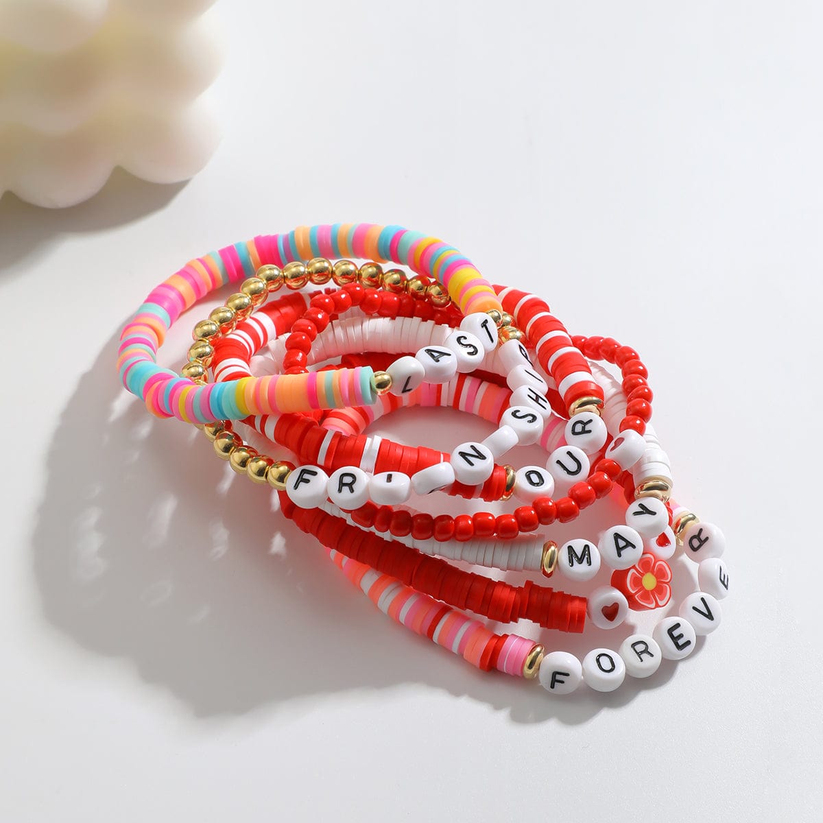 Chic Layered Flower Letter Polymer Clay Beaded Friendship Bracelet Set