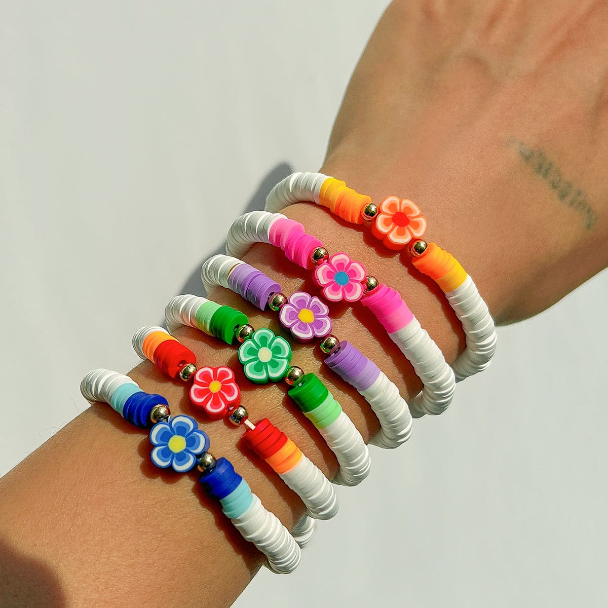 Chic Layered Flower Polymer Clay Beaded Friendship Bracelet Set - ArtGalleryZen