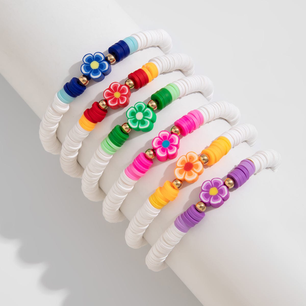 Chic Layered Flower Polymer Clay Beaded Friendship Bracelet Set - ArtGalleryZen