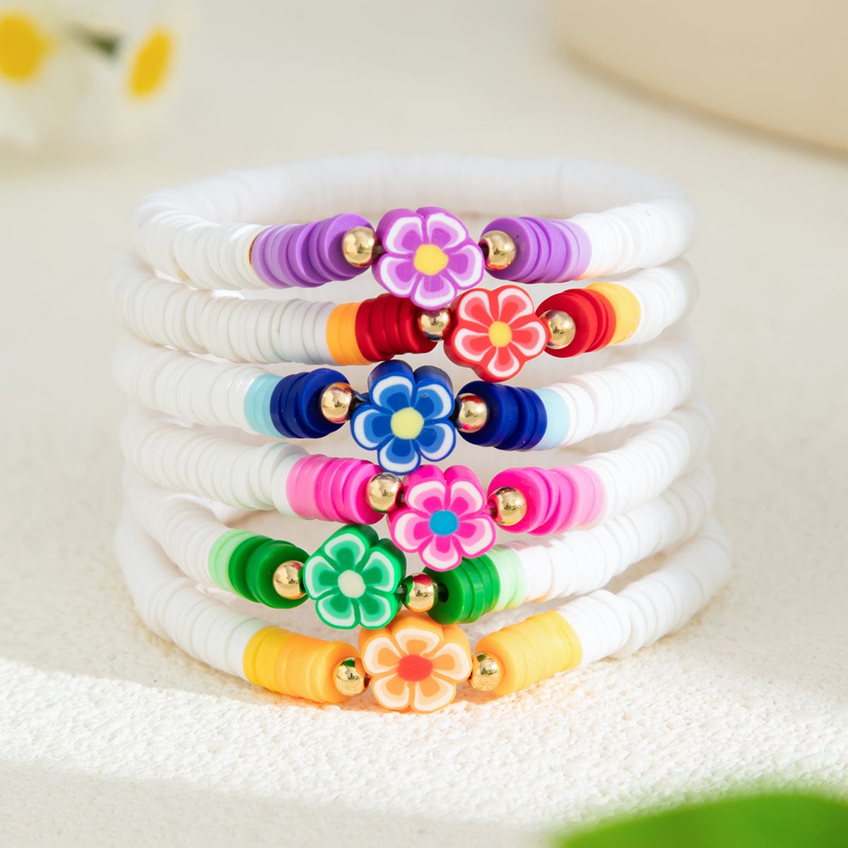 Chic Layered Flower Polymer Clay Beaded Friendship Bracelet Set - ArtGalleryZen