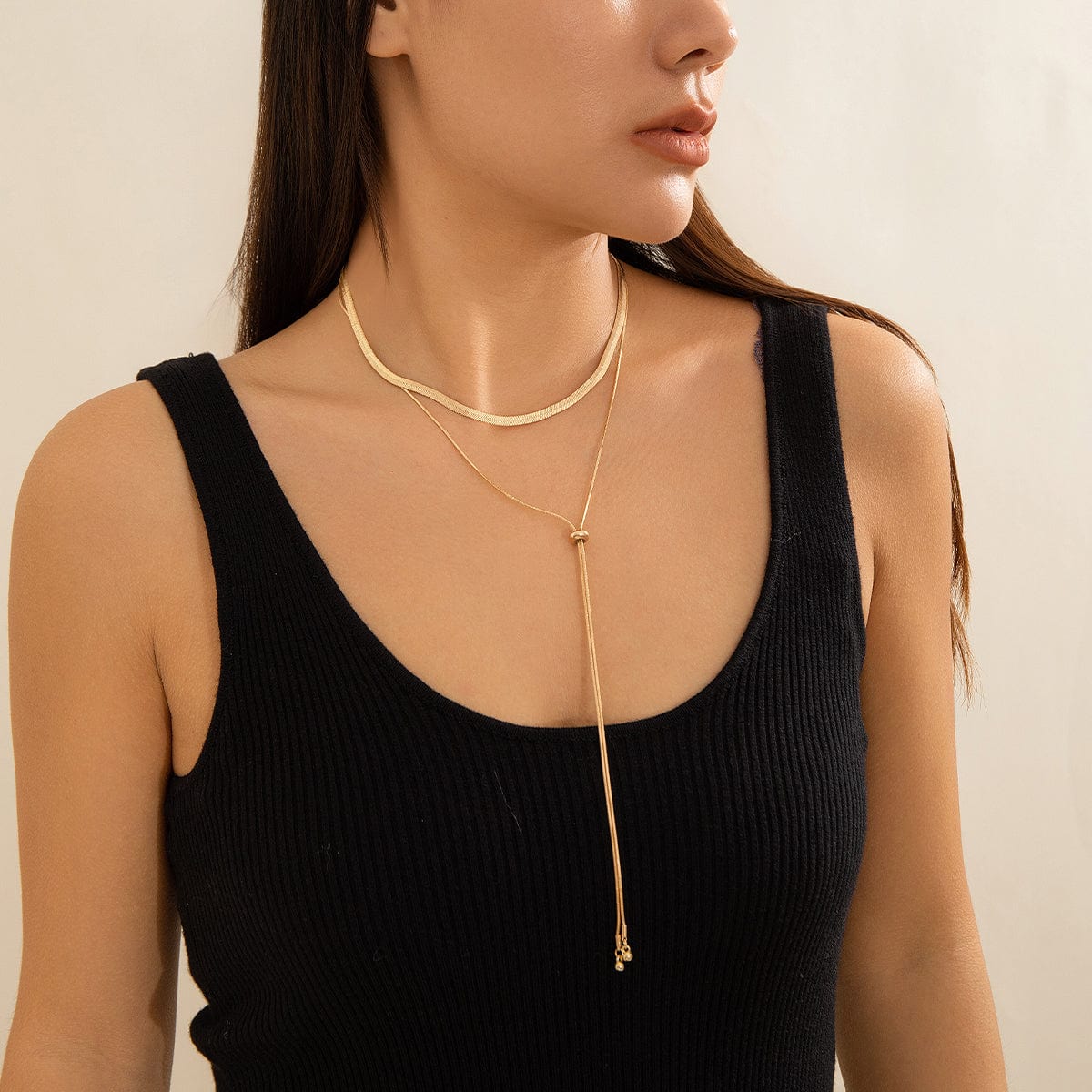Chic Layered Gold Silver Plated Adjustable Snake Chain Y Necklace - ArtGalleryZen