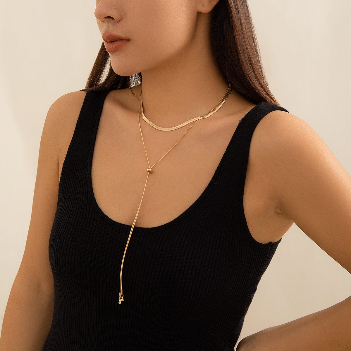 Chic Layered Gold Silver Plated Adjustable Snake Chain Y Necklace - ArtGalleryZen