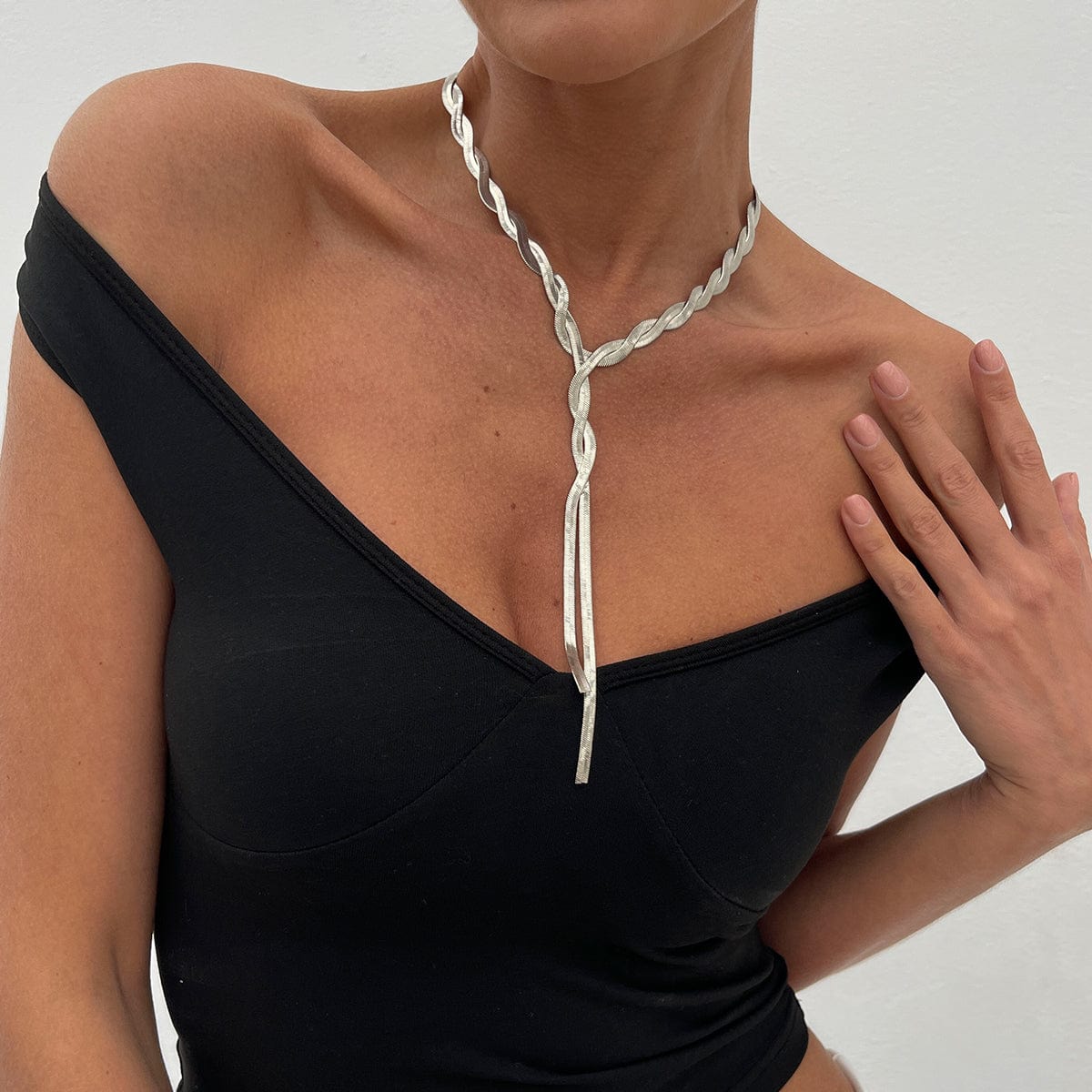 Chic Layered Gold Silver Tone Cross Snake Chain Y Necklace