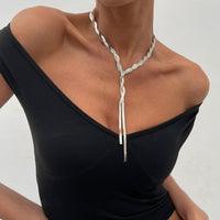 Thumbnail for Chic Layered Gold Silver Tone Cross Snake Chain Y Necklace