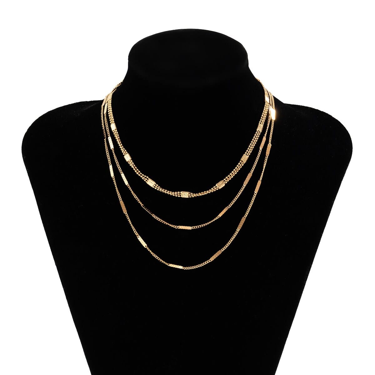 Chic Layered Gold Ball – Tone Silver Curb ArtGalleryZen Set Link Necklace Chain