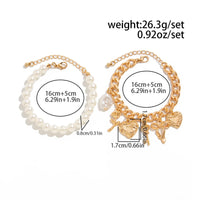 Thumbnail for Chic Layered Heart Bow Rose Charm Pearl Chain Bracelet Set - ArtGalleryZen