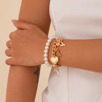 Thumbnail for Chic Layered Heart Bow Rose Charm Pearl Chain Bracelet Set - ArtGalleryZen