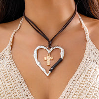 Thumbnail for Chic Layered Velvet Heart Cross Pendant Necklace - ArtGalleryZen