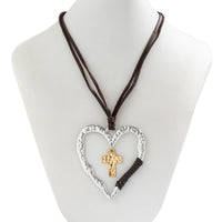 Thumbnail for Chic Layered Velvet Heart Cross Pendant Necklace - ArtGalleryZen