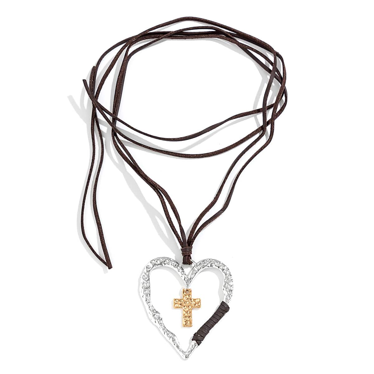 Chic Layered Velvet Heart Cross Pendant Necklace - ArtGalleryZen