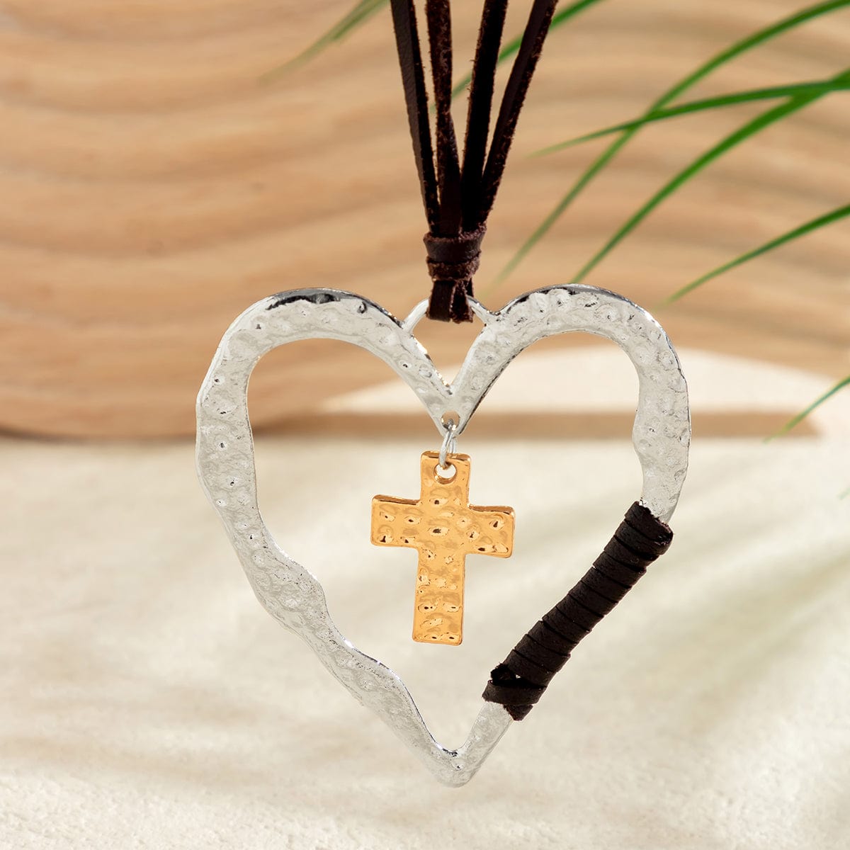 Chic Layered Velvet Heart Cross Pendant Necklace - ArtGalleryZen