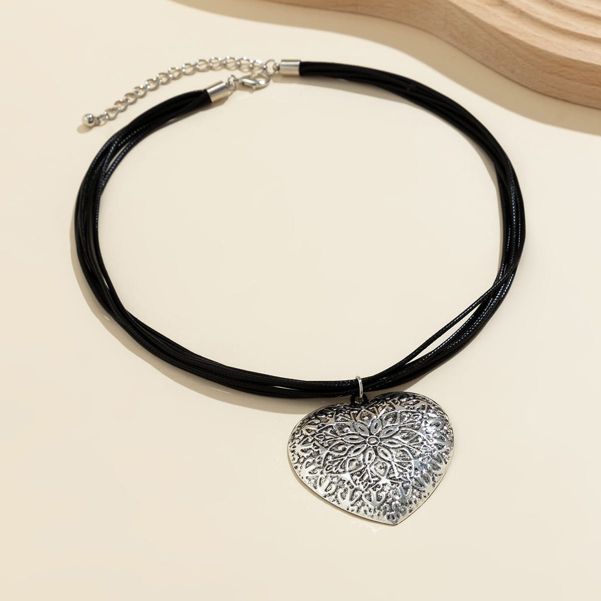 Chic Layered Heart Pendant Wax Cord String Necklace - ArtGalleryZen