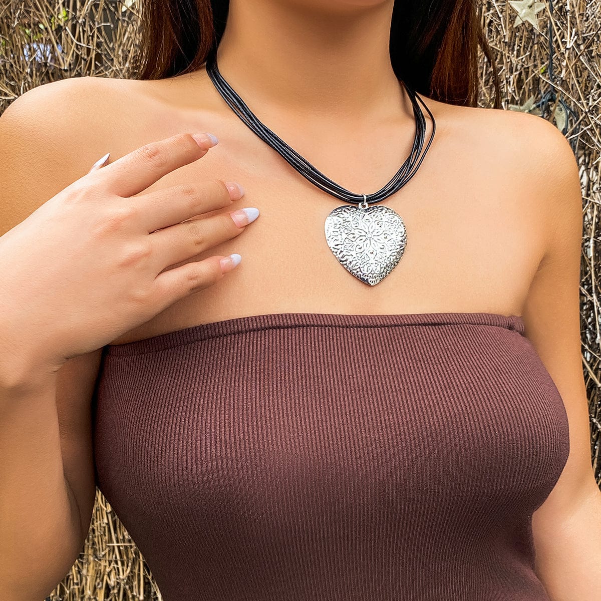 Chic Layered Heart Pendant Wax Cord String Necklace - ArtGalleryZen