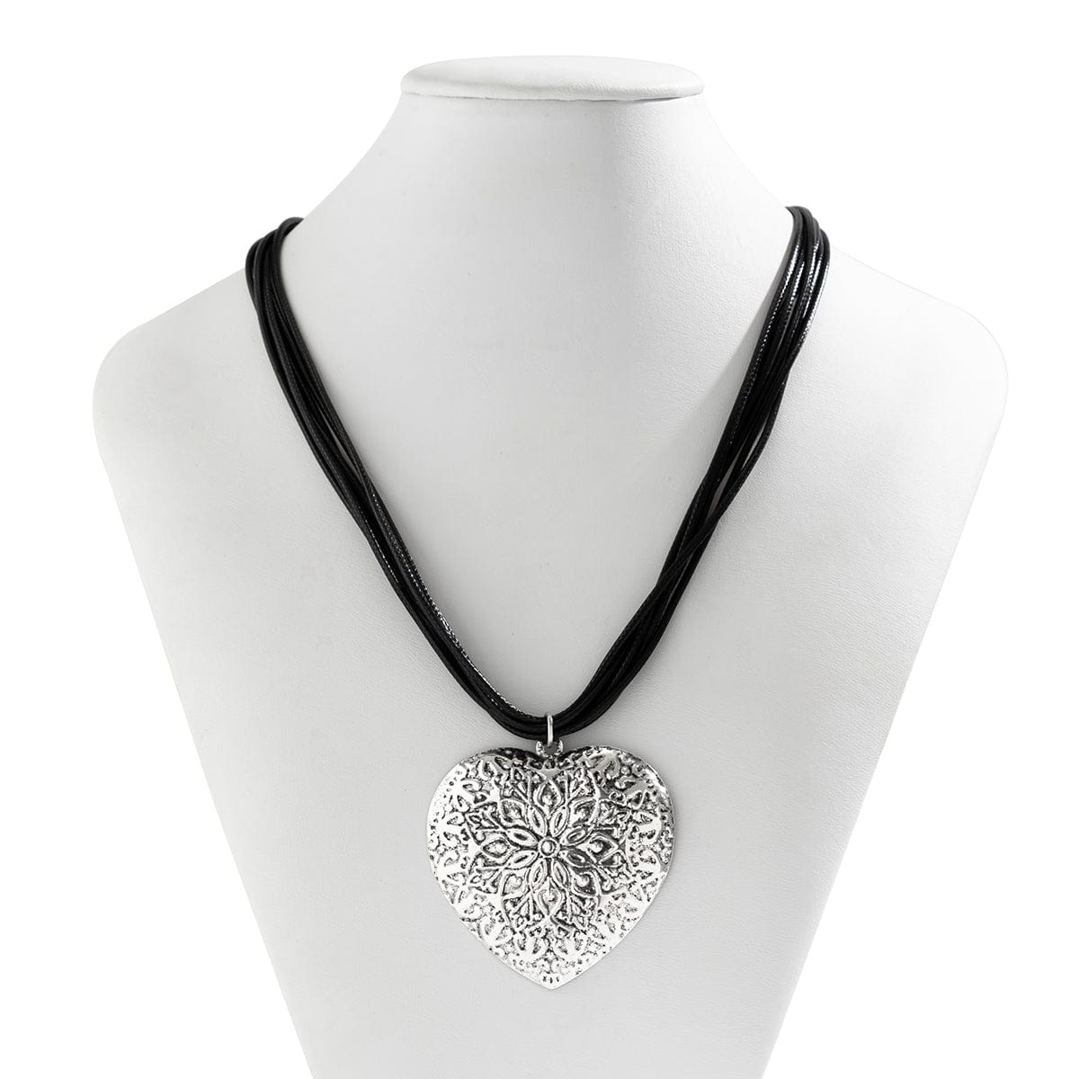 Chic Layered Heart Pendant Wax Cord String Necklace - ArtGalleryZen