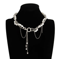 Thumbnail for Chic Layered Heart Tassel Pearl Curb Chain Choker Necklace - ArtGalleryZen