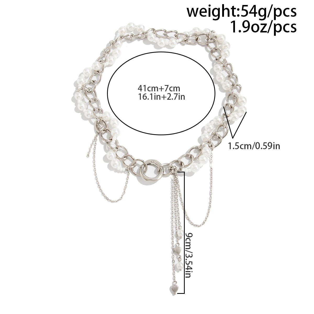 Chic Layered Heart Tassel Pearl Curb Chain Choker Necklace - ArtGalleryZen