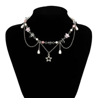 Thumbnail for Chic Layered Hollow Star Pendant Pearl Crystal Chain Necklace - ArtGalleryZen