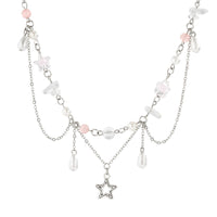 Thumbnail for Chic Layered Hollow Star Pendant Pearl Crystal Chain Necklace - ArtGalleryZen