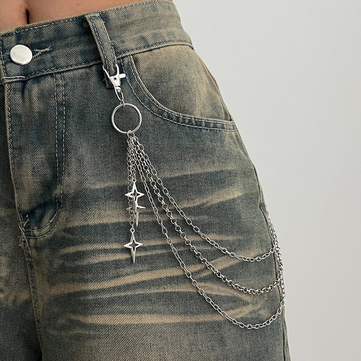 Chic Layered Hollow Star Pendant Trouser Chain - ArtGalleryZen