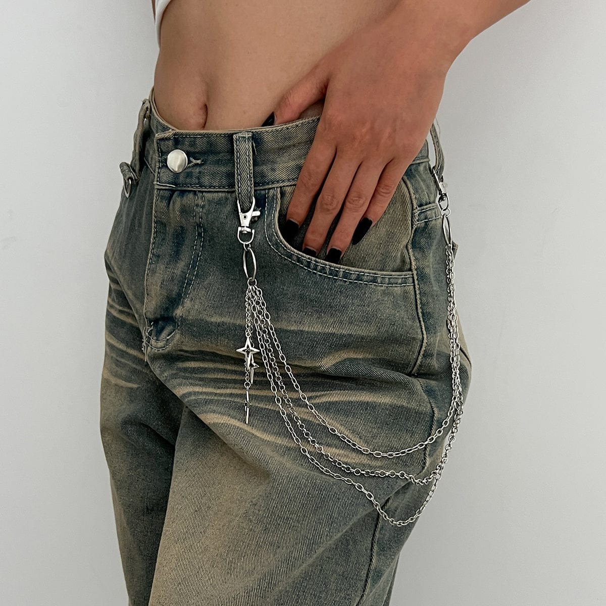 Chic Layered Hollow Star Pendant Trouser Chain - ArtGalleryZen