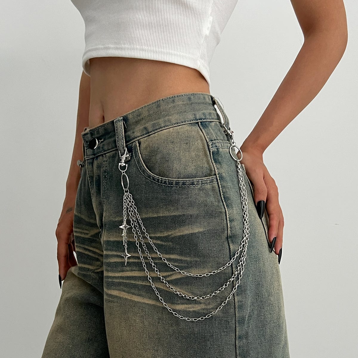 Chic Layered Hollow Star Pendant Trouser Chain - ArtGalleryZen