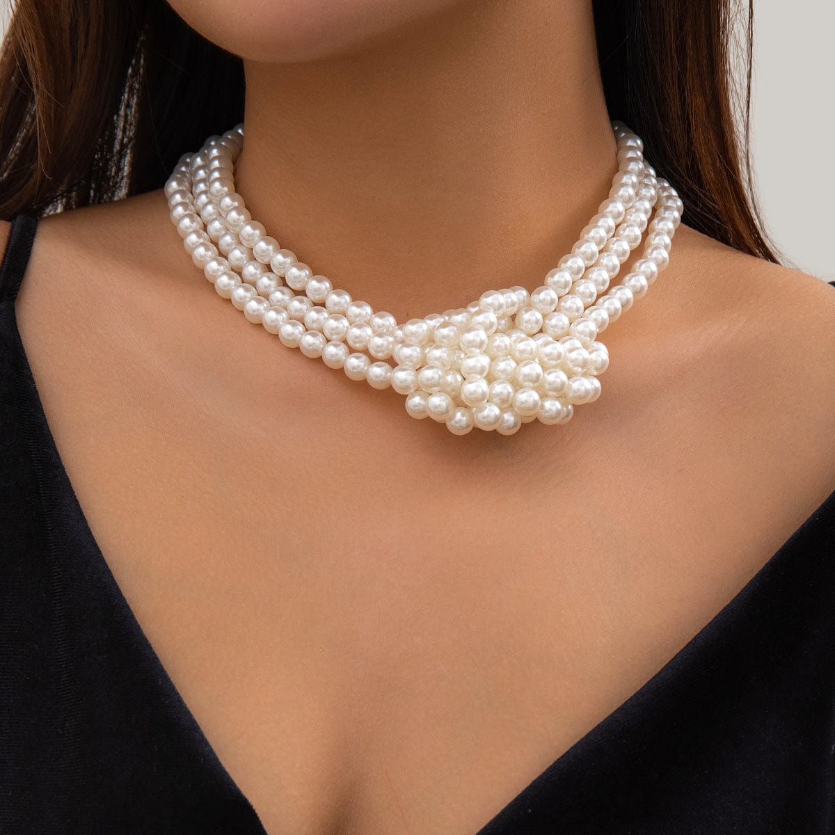 Chic Layered Knotted Pearl Chain Choker Necklace - ArtGalleryZen