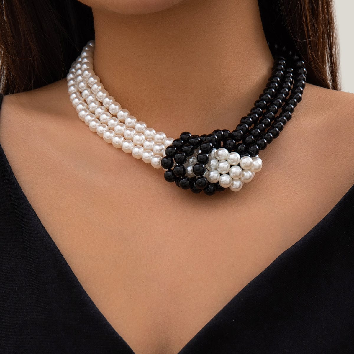 Chic Layered Knotted Pearl Chain Choker Necklace - ArtGalleryZen