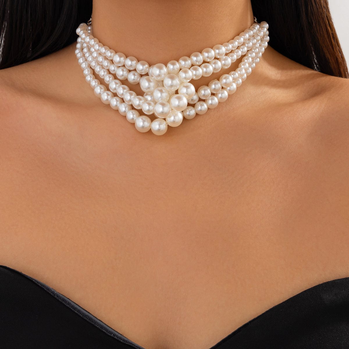 Chic Layered Knotted Pearl Chain Choker Necklace Bracelet