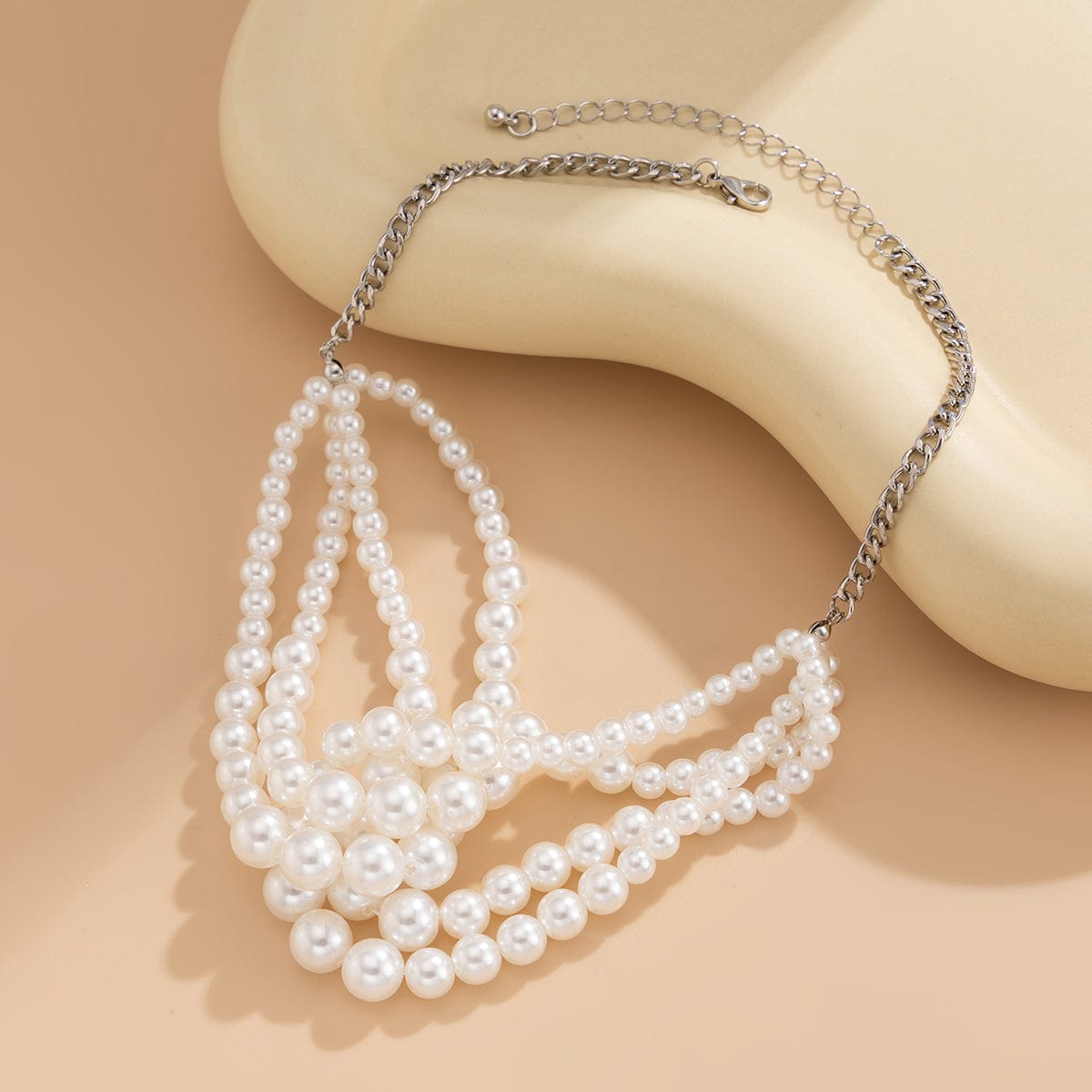 Chic Layered Knotted Pearl Chain Choker Necklace Bracelet