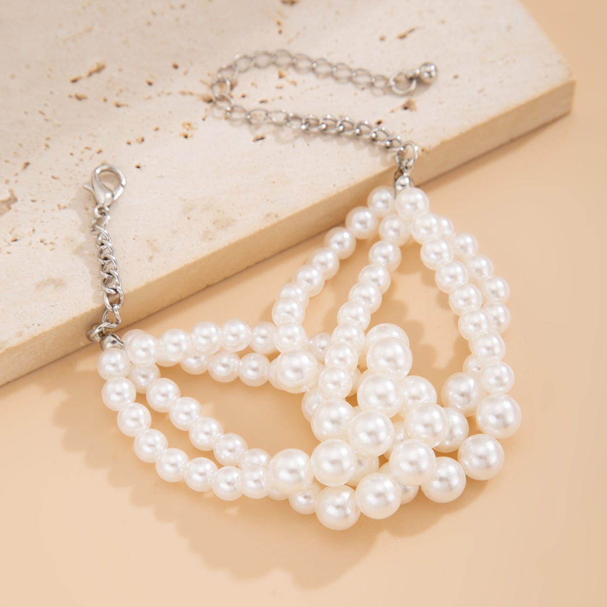 Chic Layered Knotted Pearl Chain Choker Necklace Bracelet