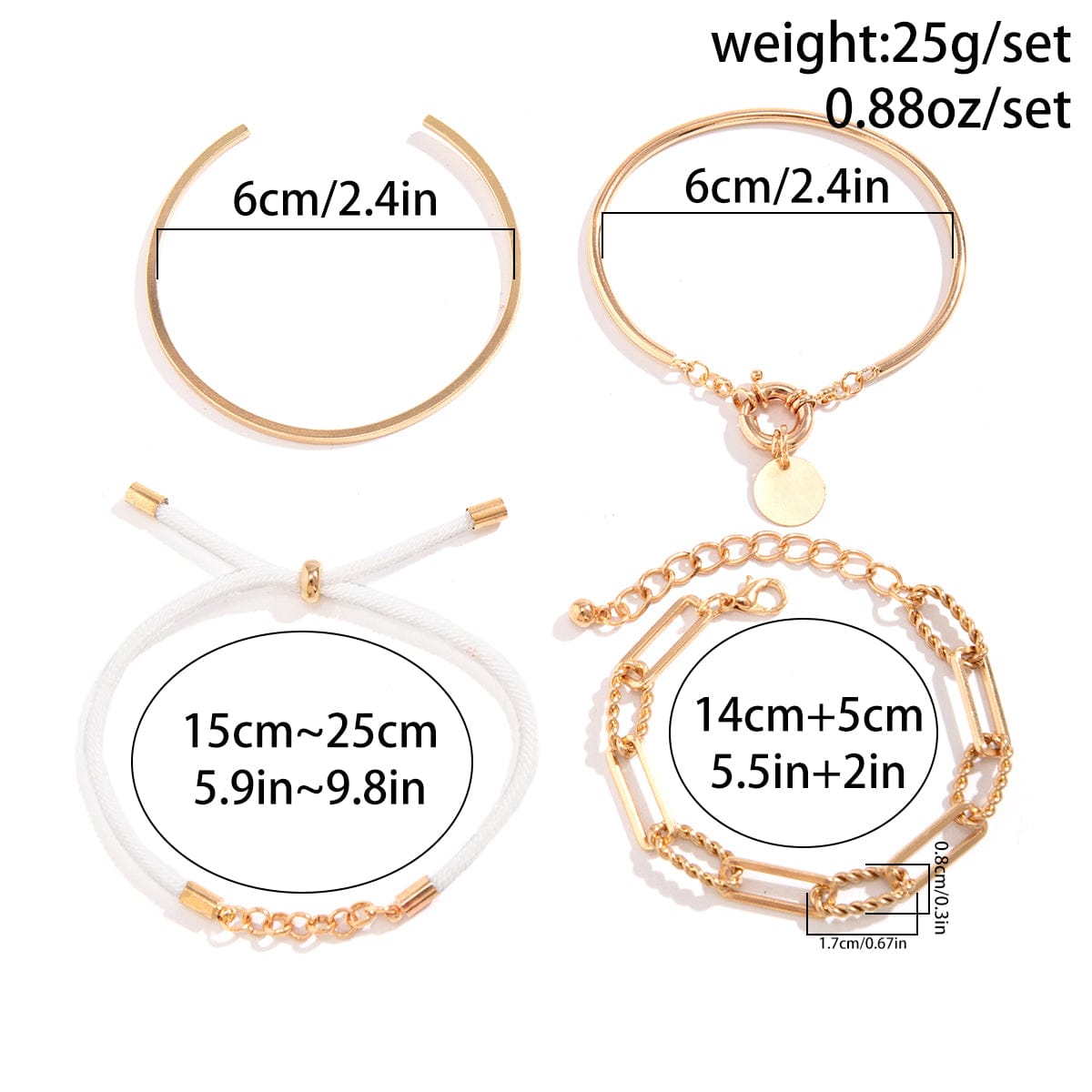 Chic Layered Knotted String Round Disk Cable Chain Bangle Bracelet Set - ArtGalleryZen